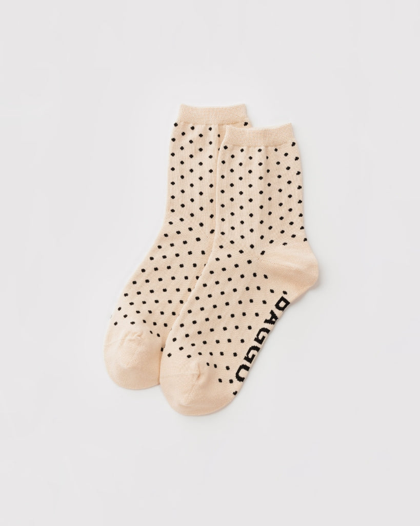 Crew Socks - Micro Cream & Black Polkadot