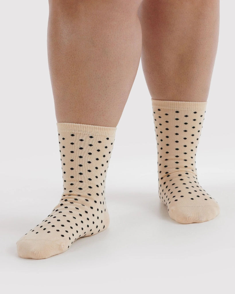 Crew Socks - Micro Cream & Black Polkadot