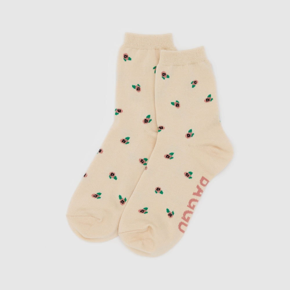 Crew Socks - Cream Rosette