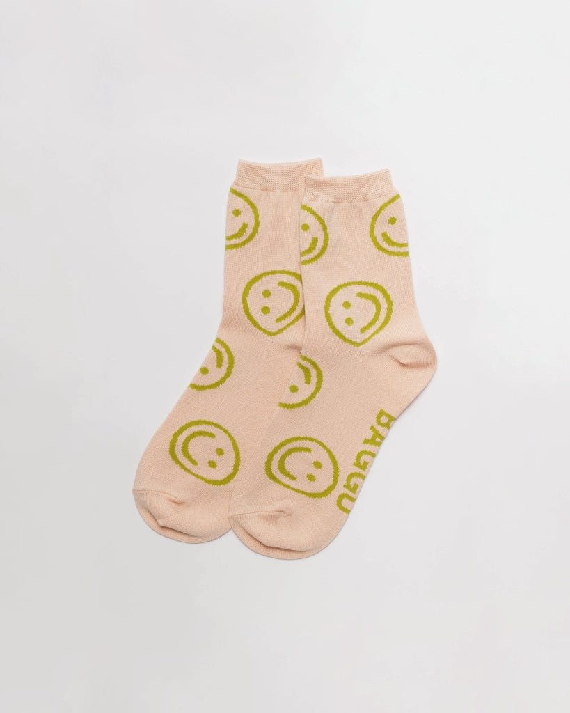 Crew Socks - Light Pink Happy [PRE ORDER]