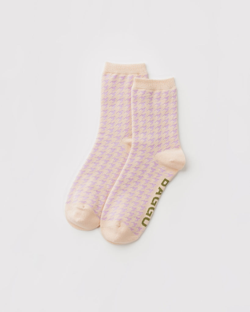 Crew Socks - Pink Houndstooth