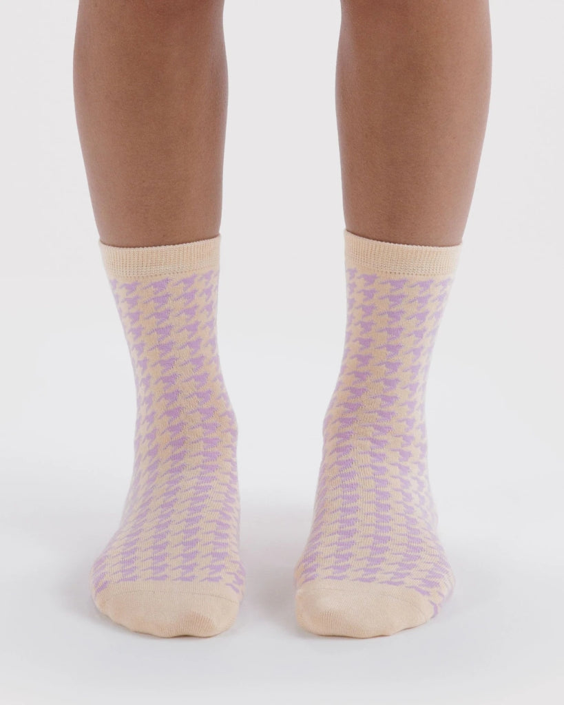 Crew Socks - Pink Houndstooth
