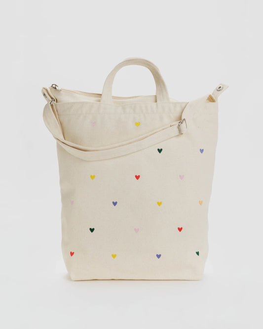 Duck Zip Bag - Embroidered Hearts