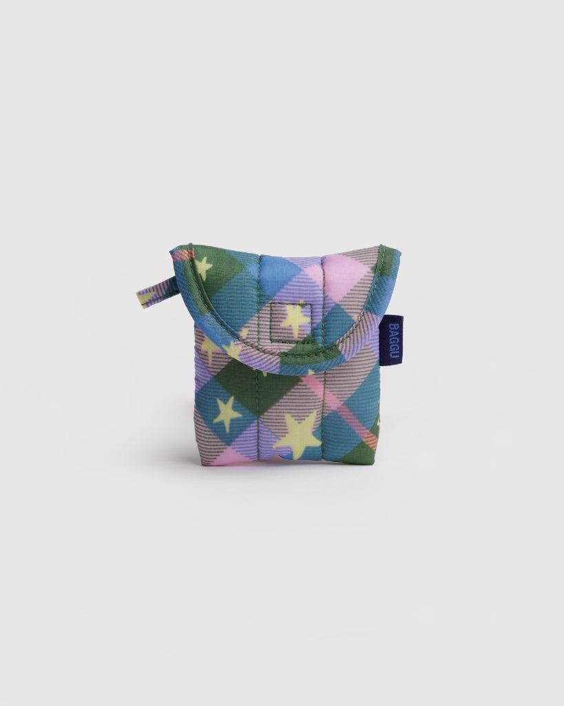 Puffy Earbuds Case - Green Star Plaid [PRE ORDER]