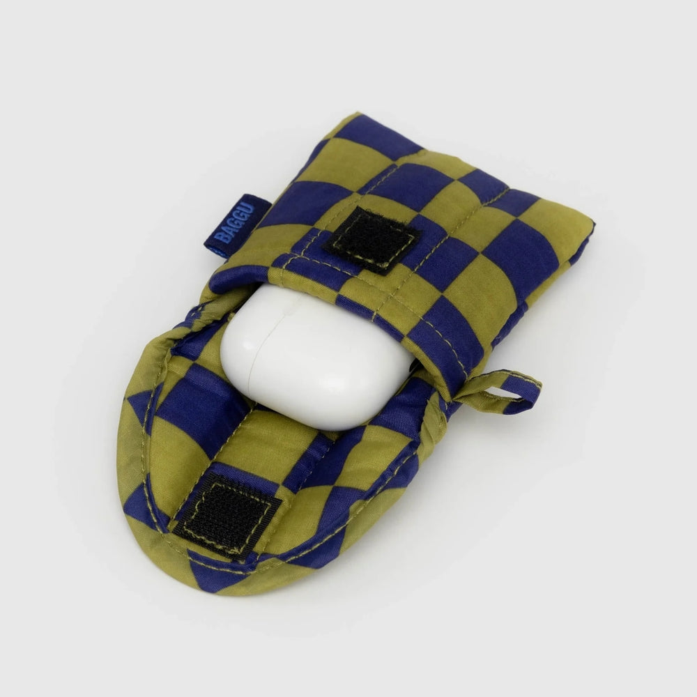 Puffy Earbuds Case - Pear Navy Check