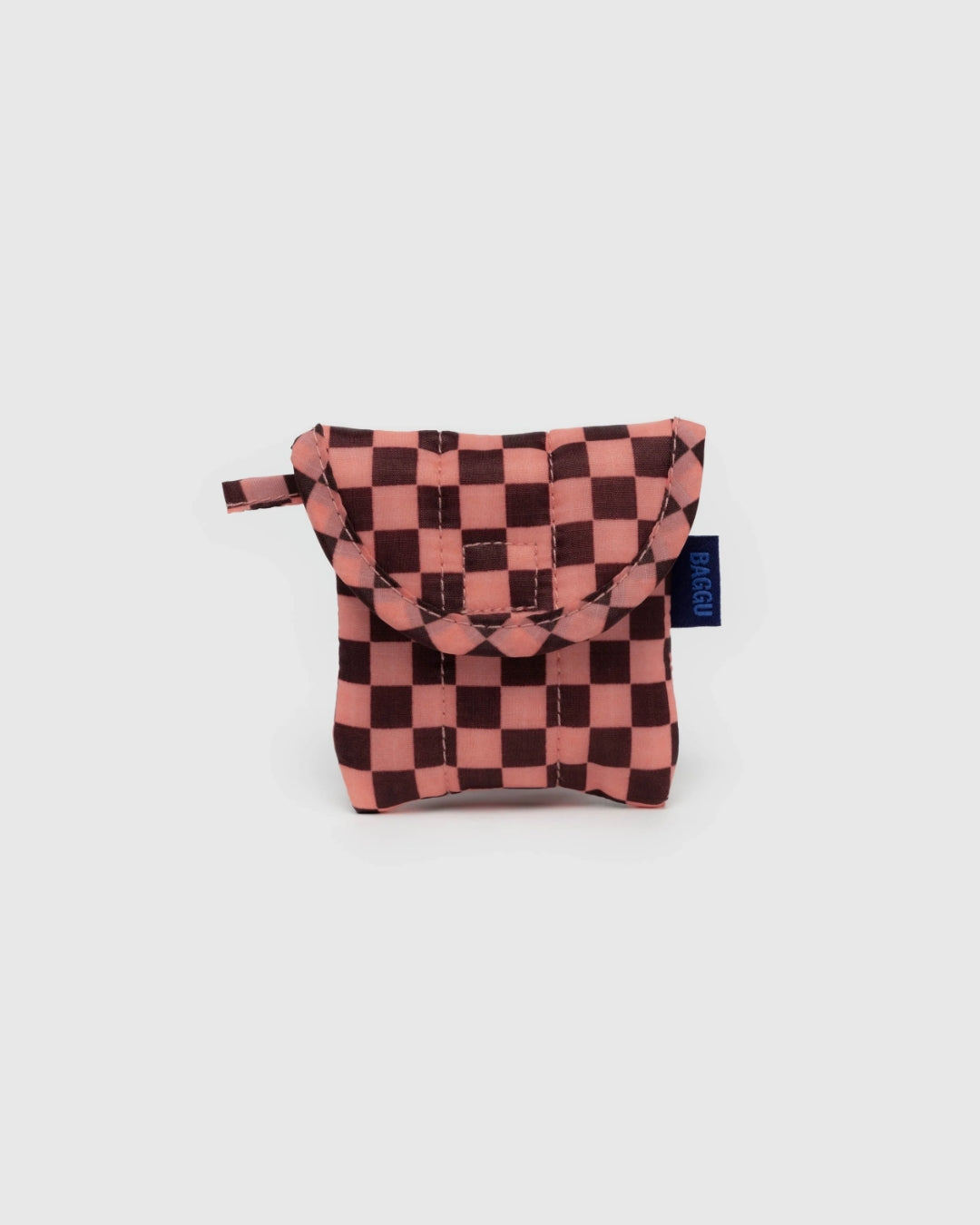 Puffy Earbuds Case - Pink Brown Check