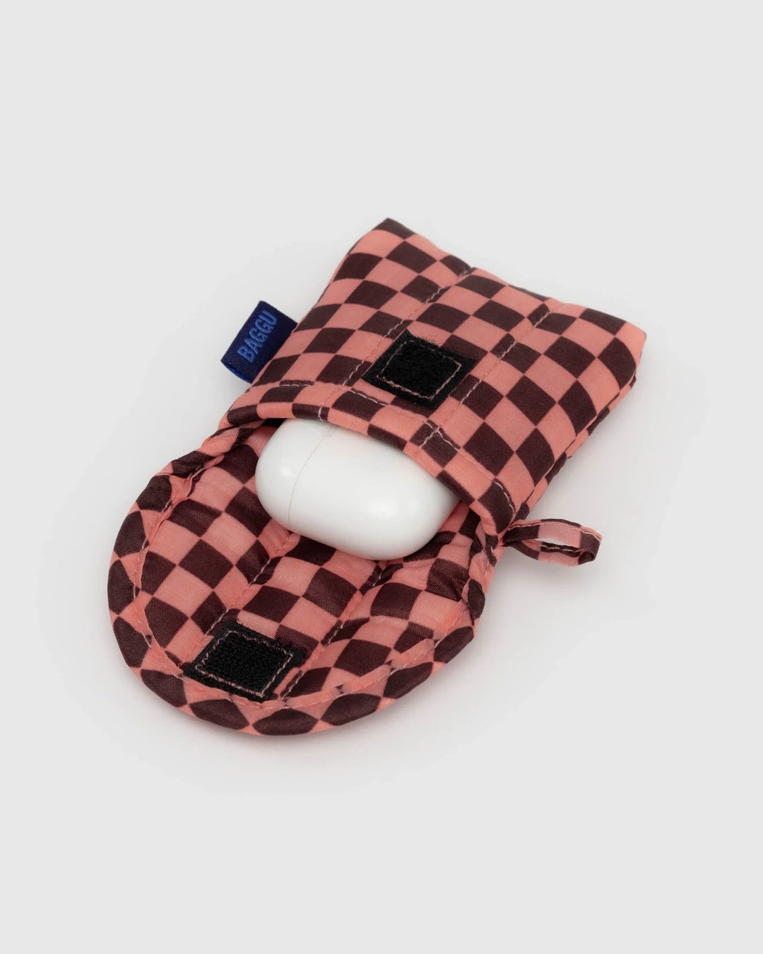 Puffy Earbuds Case - Pink Brown Check