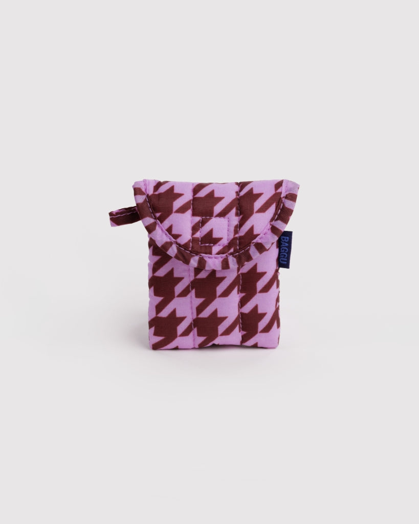 Puffy Earbuds Case - Pink Houndstooth