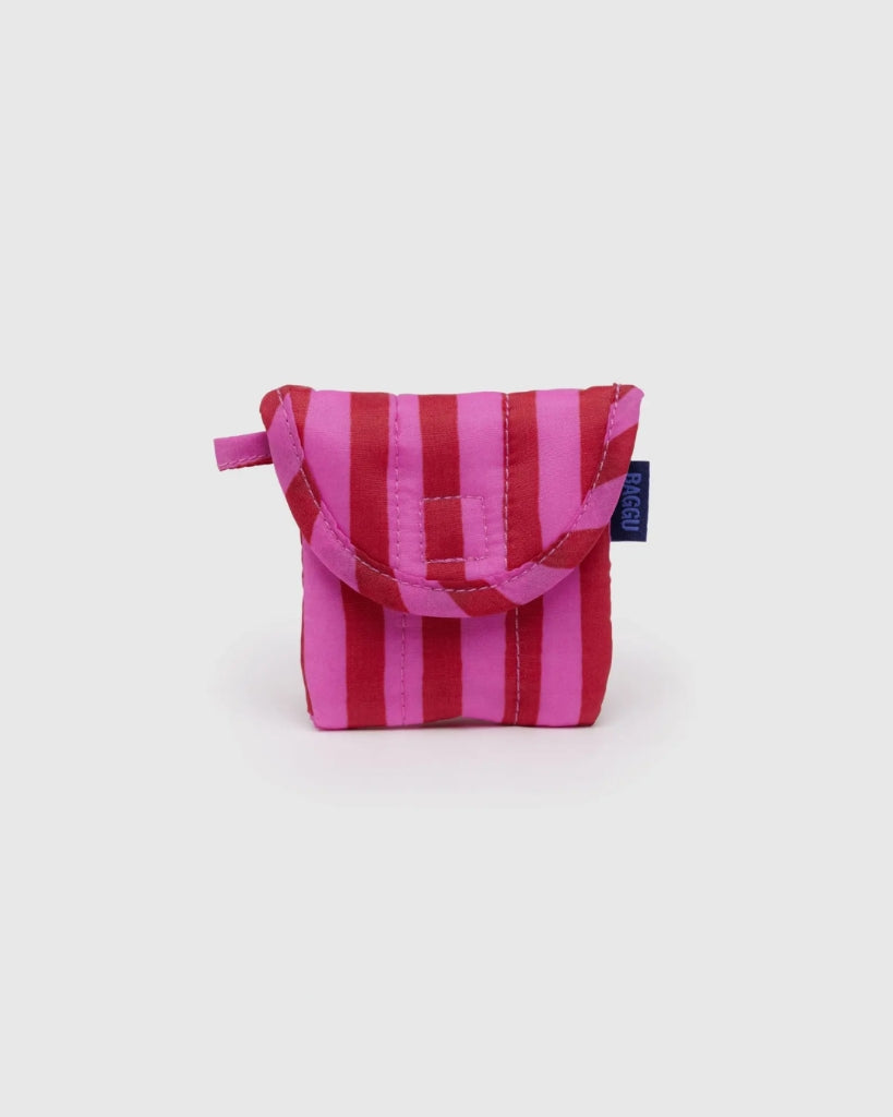 Puffy Earbuds Case - Pink & Red Painted Stripe