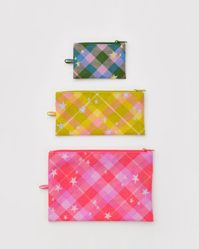 Flat Pouch Set - Star Plaid