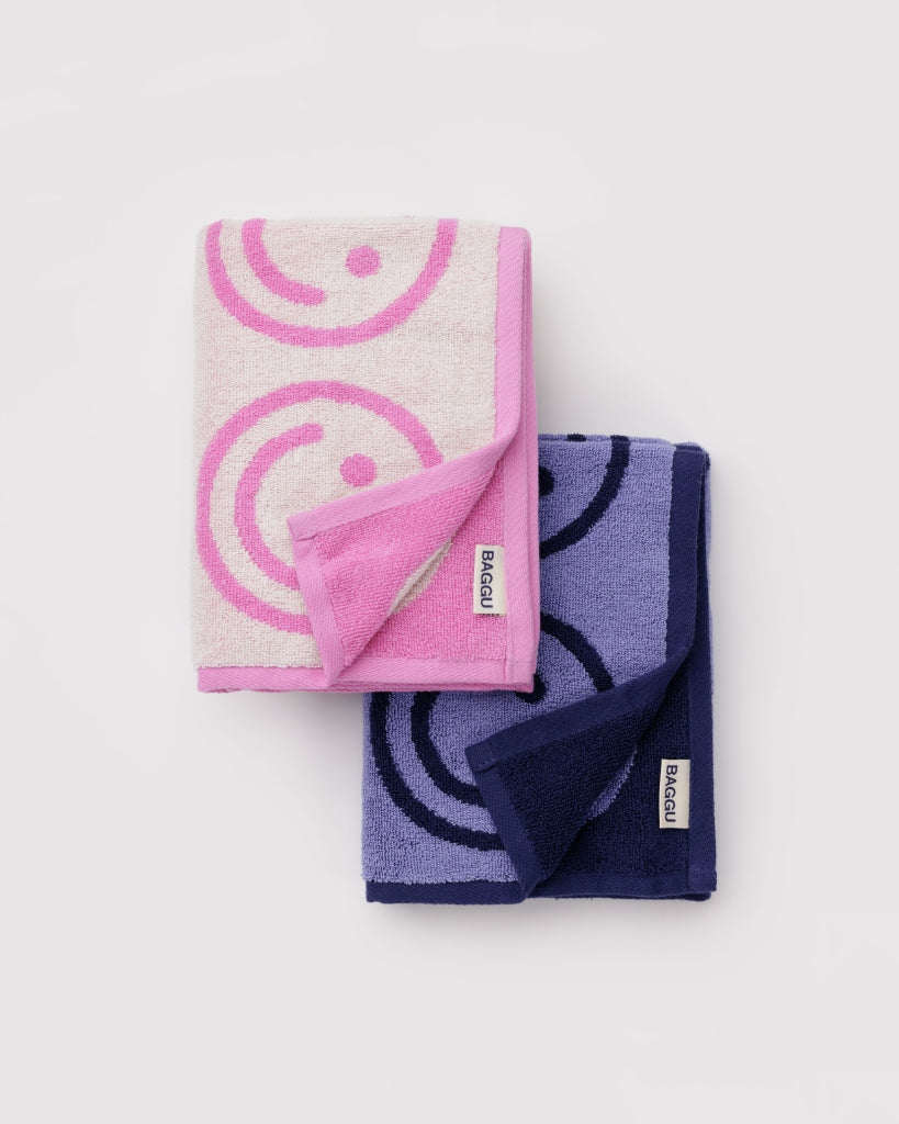 Hand Towel Set Of Two - Happy Pink Blue [PRE ORDER]