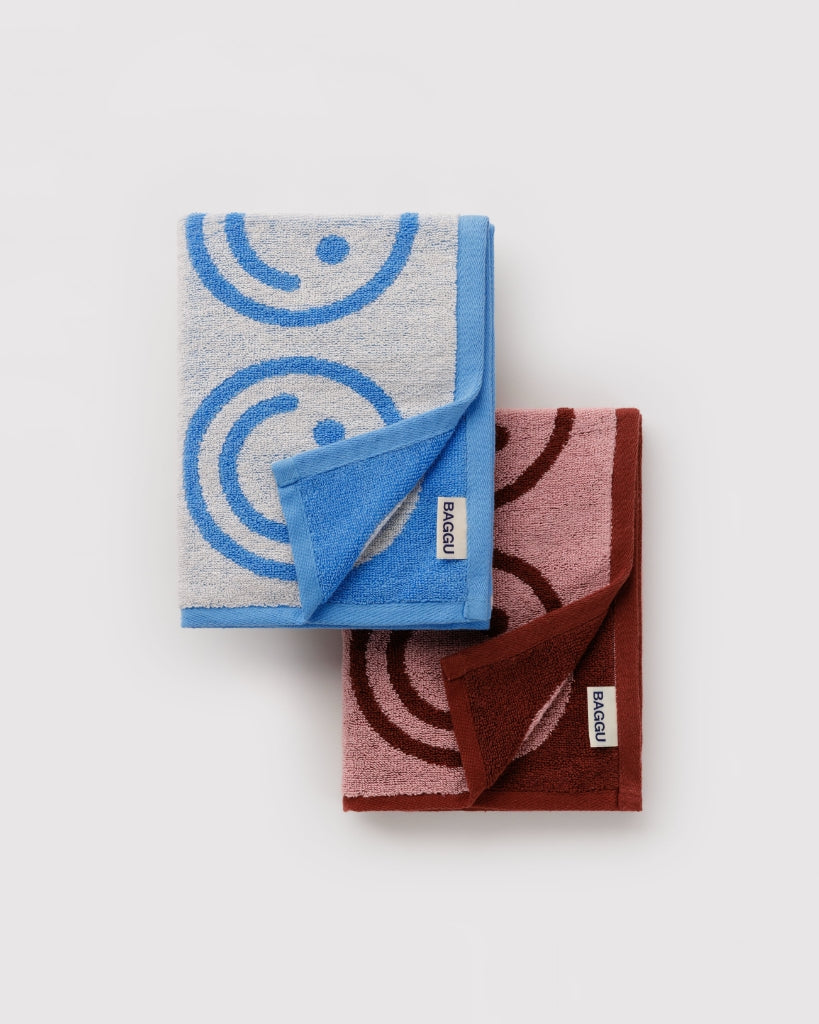 Hand Towel Set Of Two - Sky Blue & Blush Happy