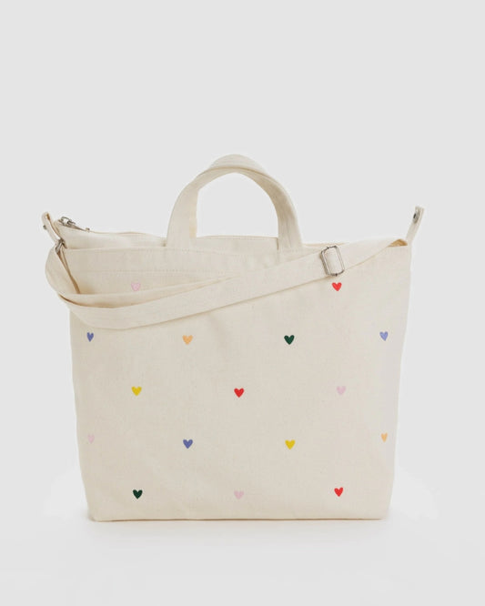 Horizontal Zip Duck Bag - Embroidered Hearts