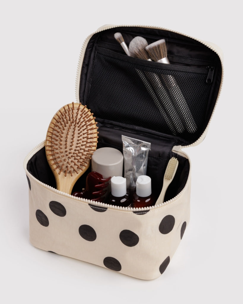 Cosmetic Case Large - Cream & Black Polka Dot