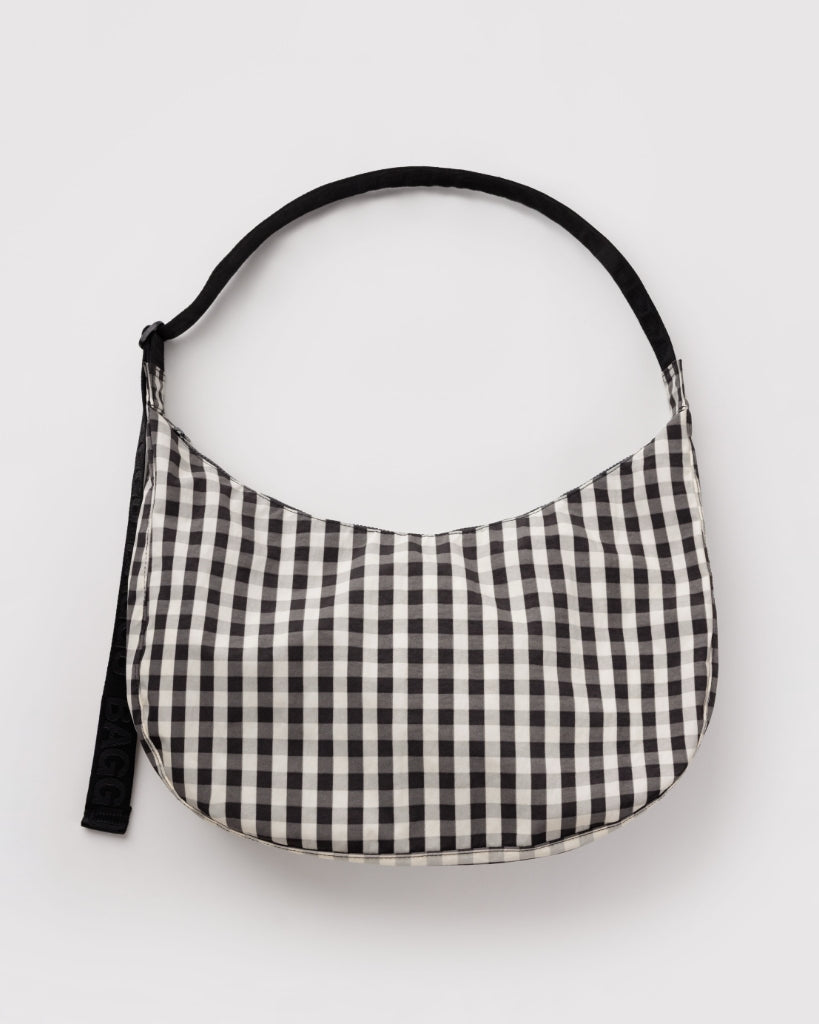 Large Crescent Bag - Black & Cream Gingham