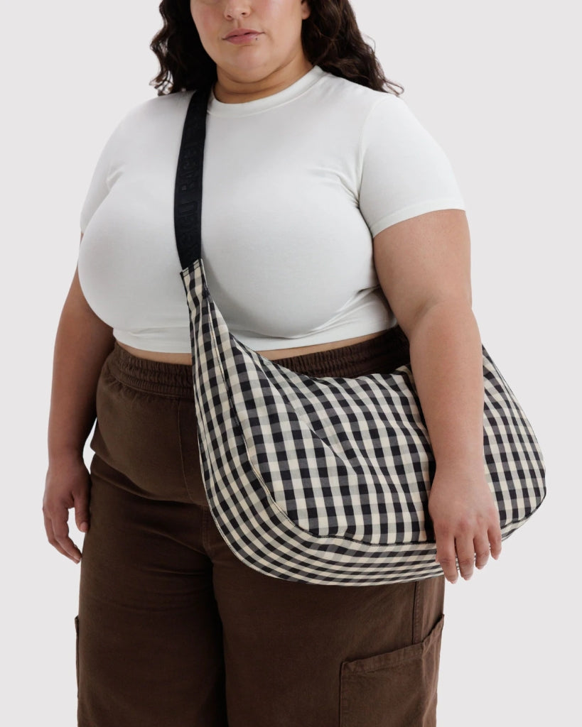 Large Crescent Bag - Black & Cream Gingham