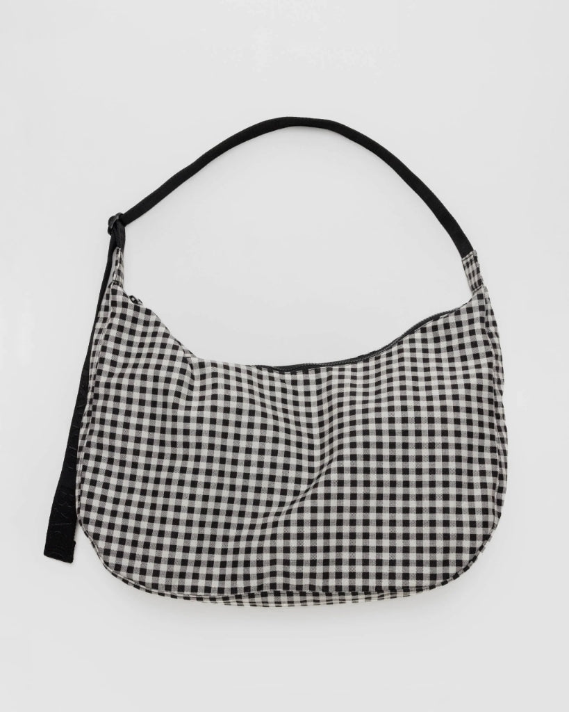 Large Crescent Bag - Black & White Gingham