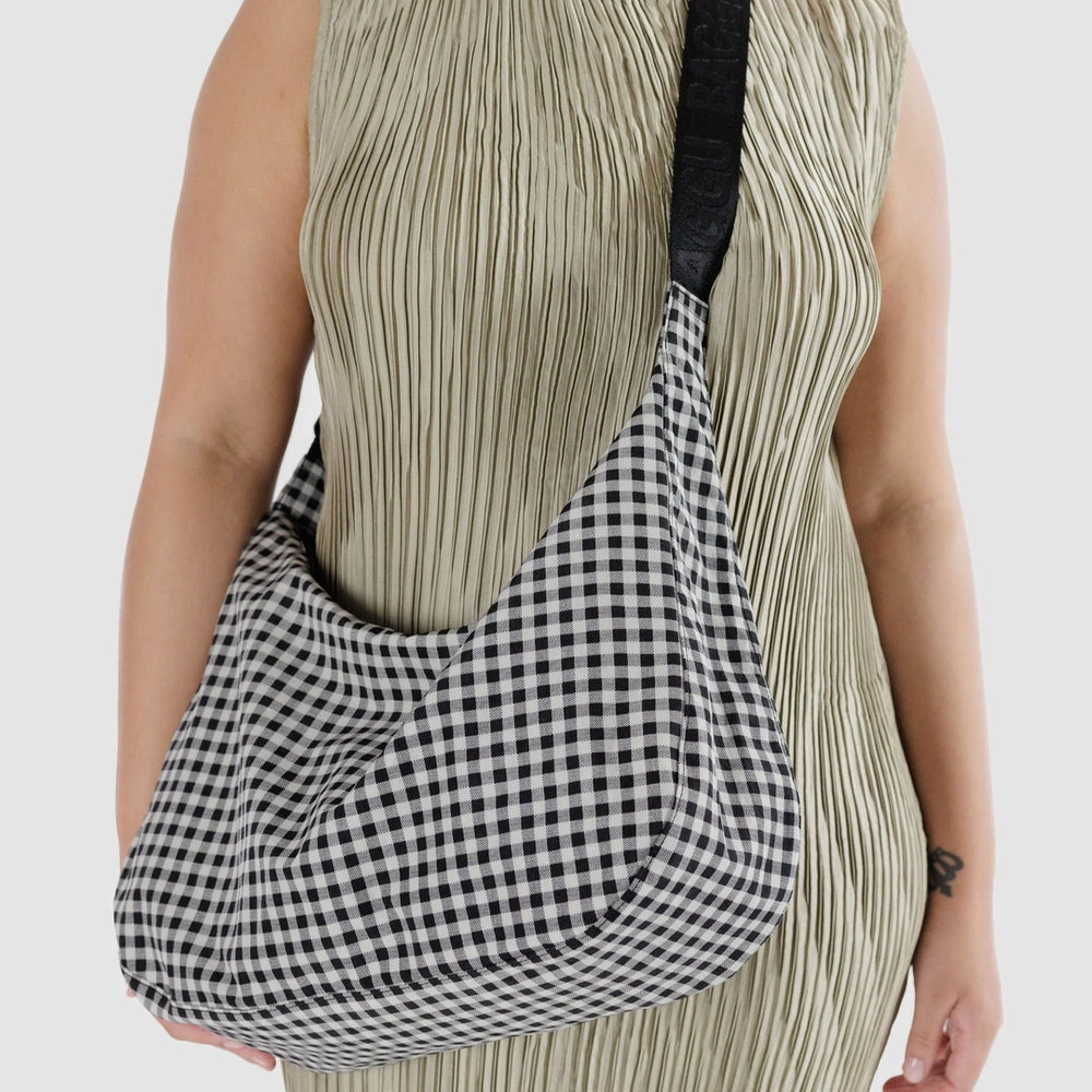 Large Crescent Bag - Black & White Gingham