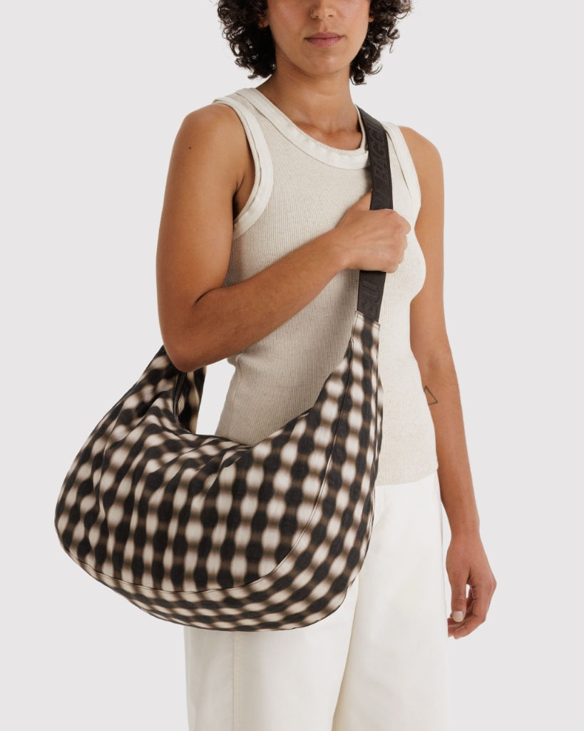 Large Crescent Bag - Blurred Gingham Brown