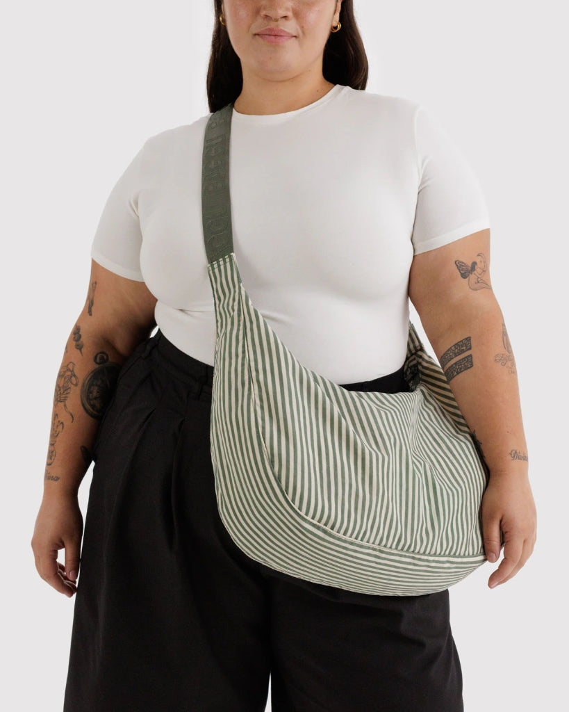 Large Crescent Bag - Sage Stripe