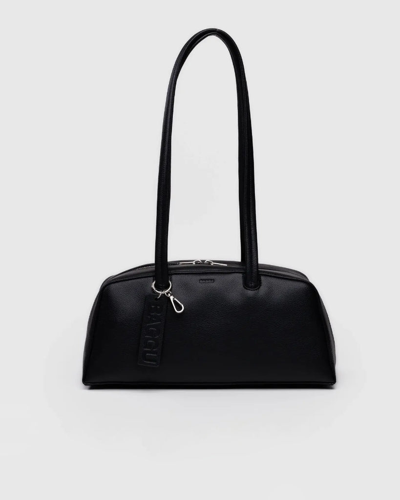 Medium Recycled Leather Bowler Bag - Black