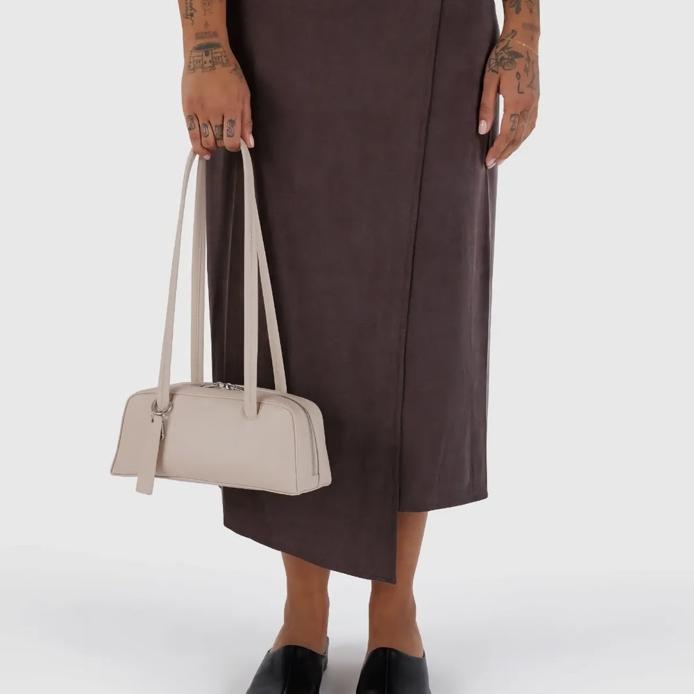 Small Recycled Leather Bowler Bag - Stone