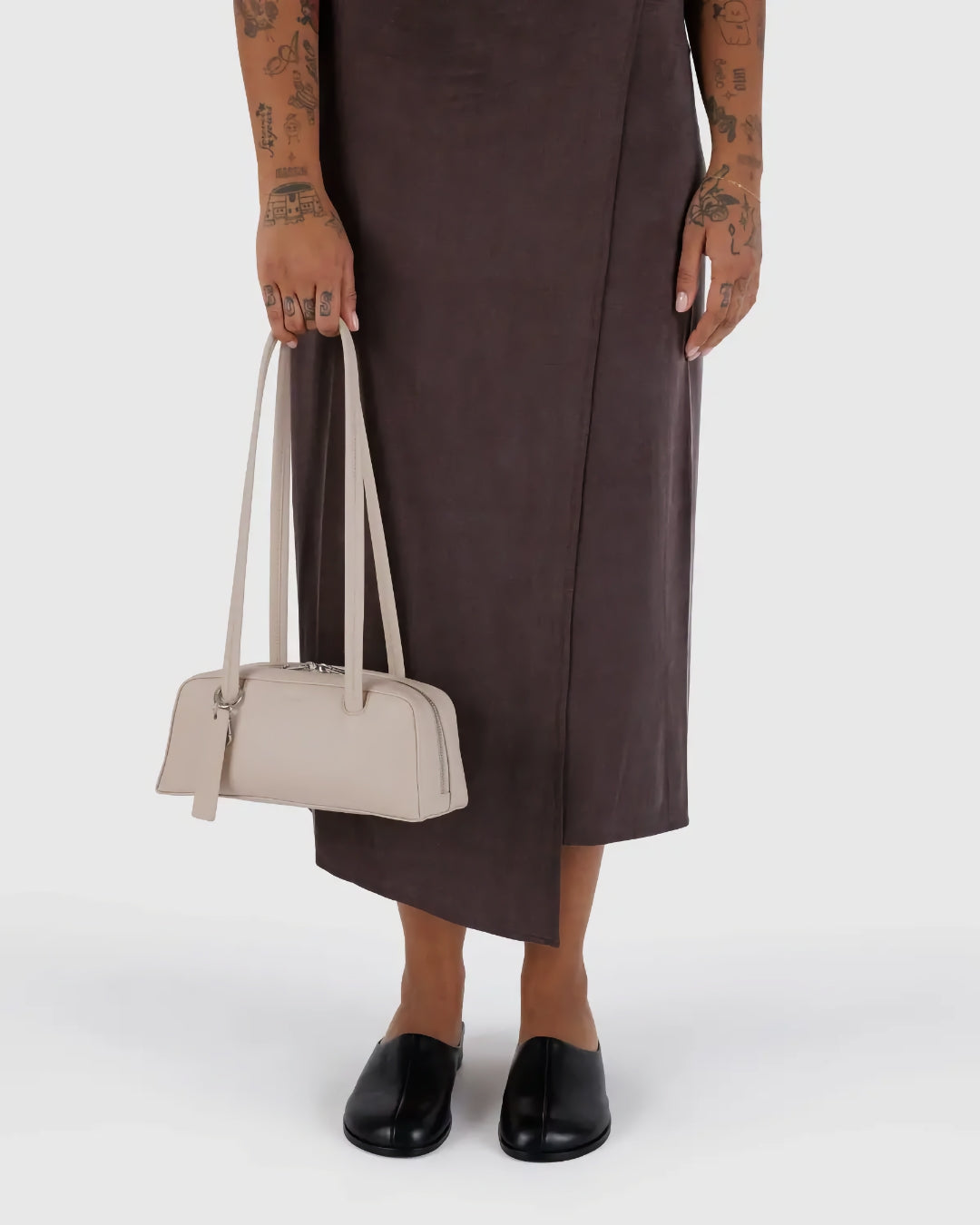 Small Recycled Leather Bowler Bag - Stone