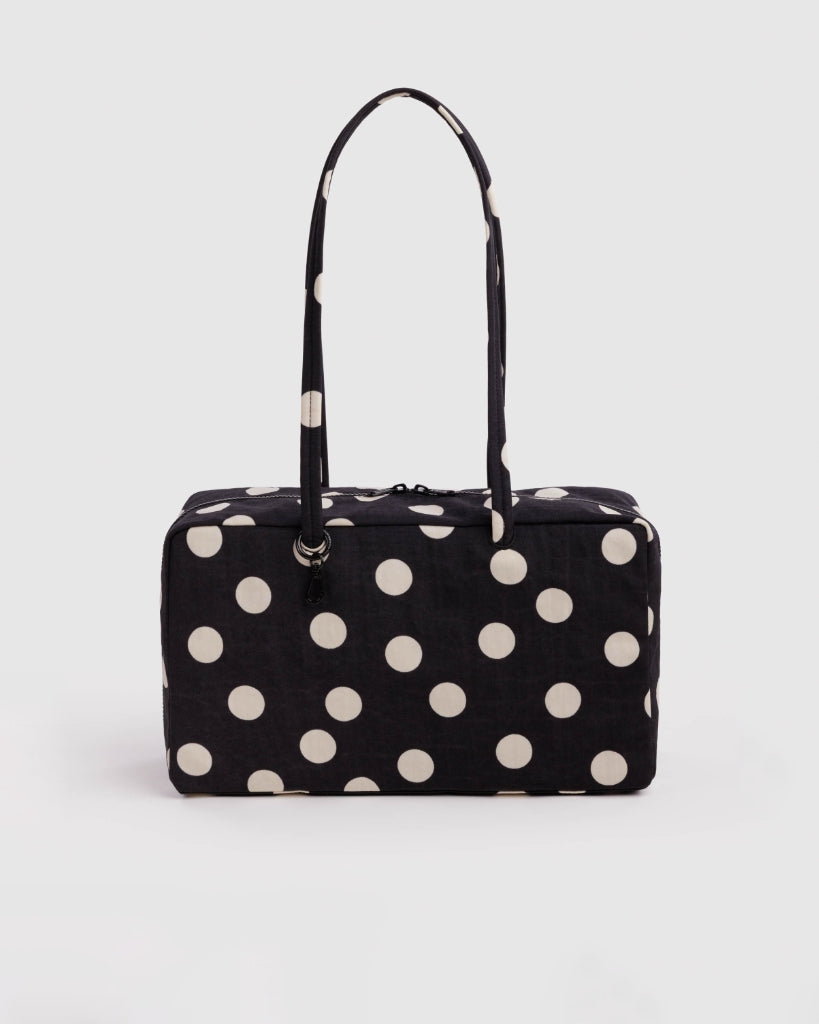Medium Nylon Bowler Bag - Black & Cream Polkadot