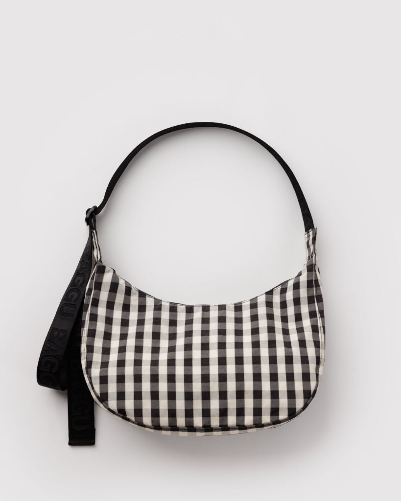 Medium Crescent Bag - Black & Cream Gingham