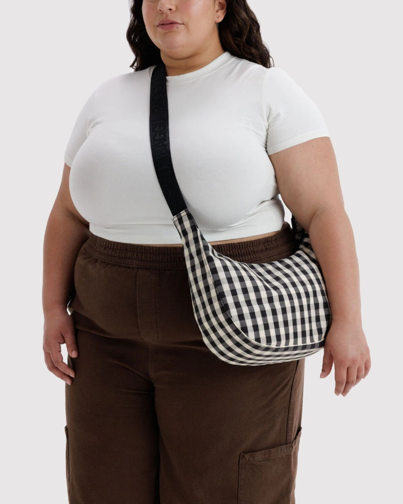 Medium Crescent Bag - Black & Cream Gingham