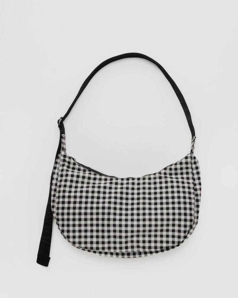 Medium Crescent Bag - Black & White Gingham