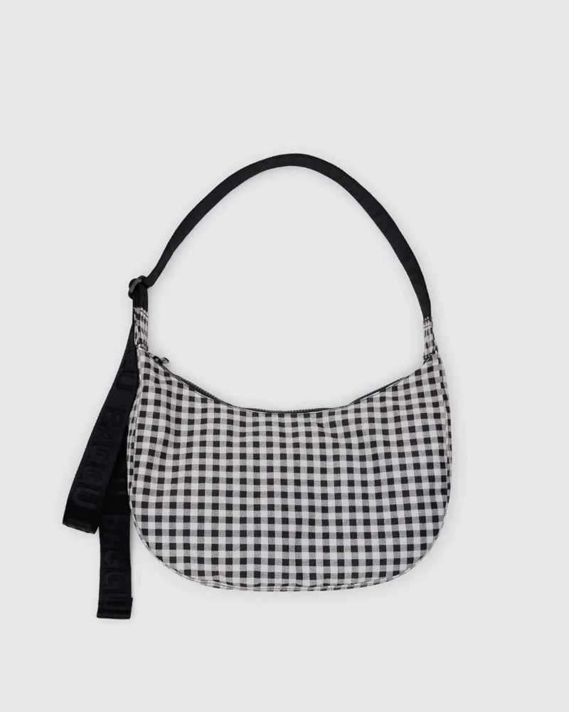Medium Crescent Bag - Black & White Gingham