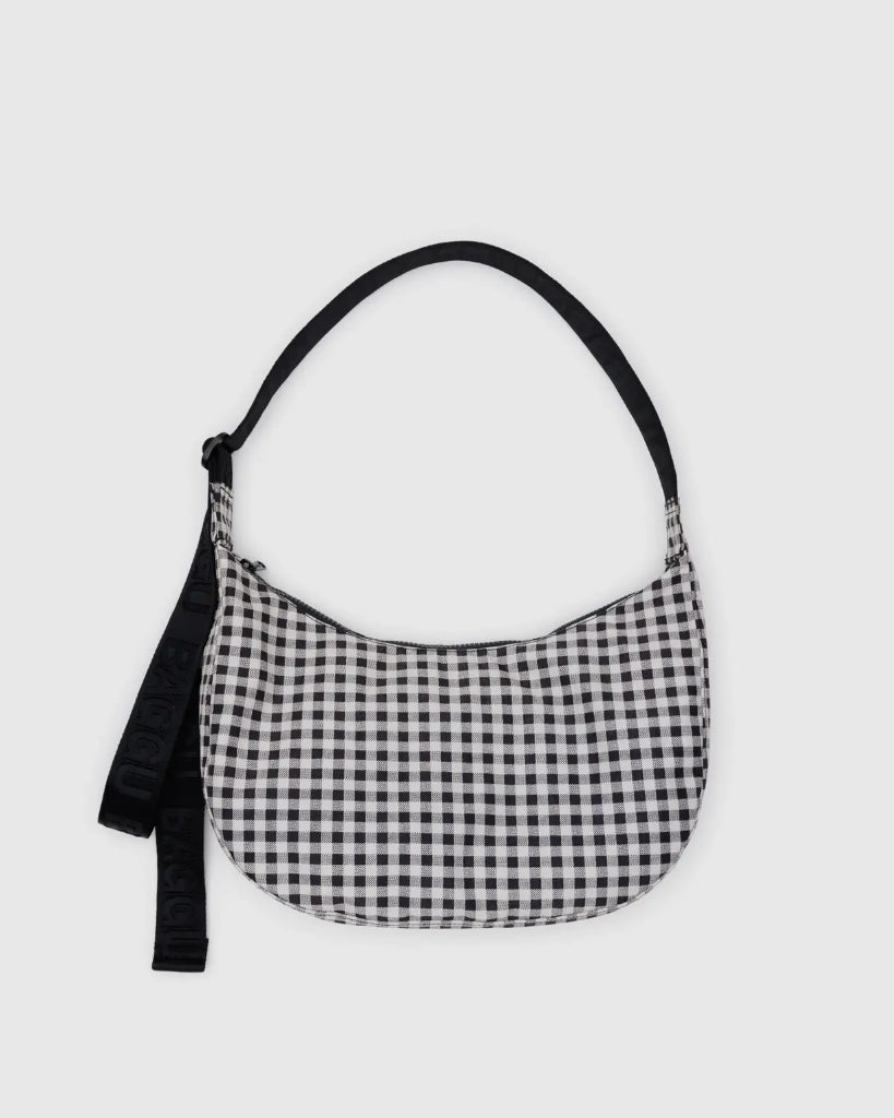 Medium Crescent Bag - Black & White Gingham