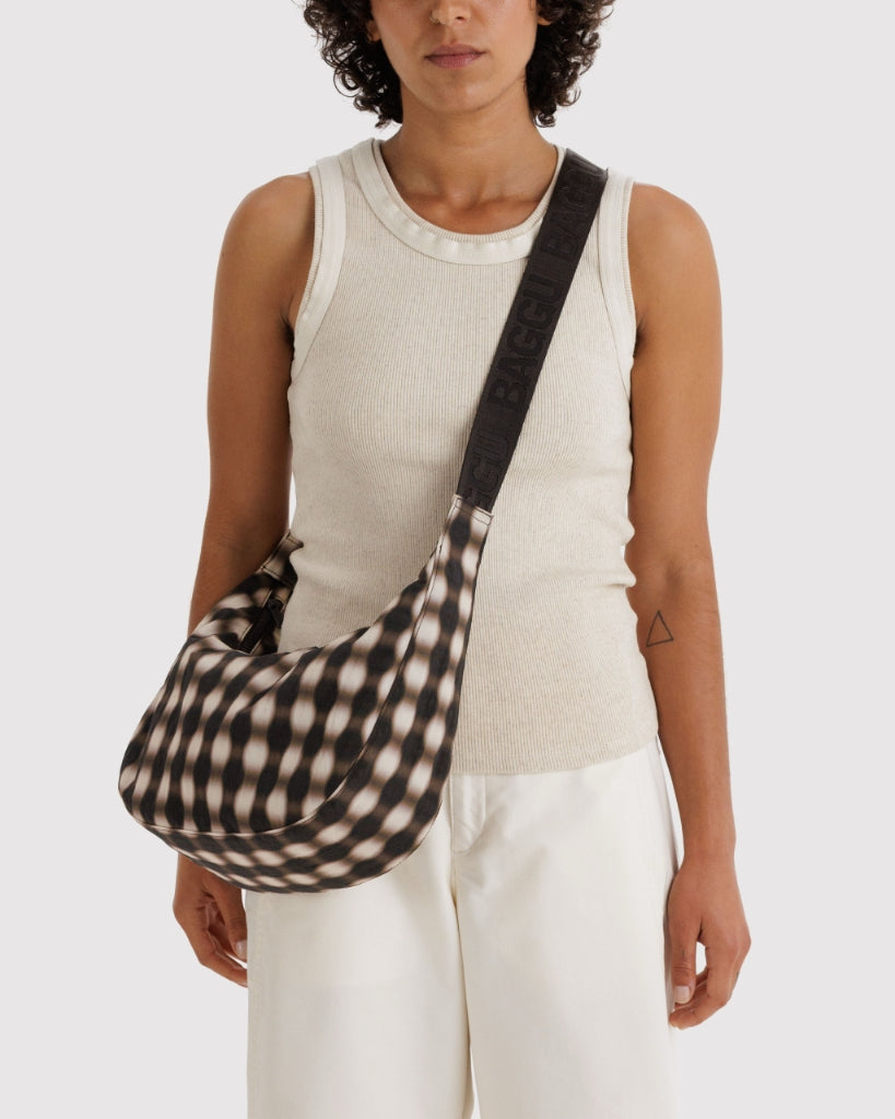 Medium Crescent Bag - Blurred Gingham Brown [PRE ORDER]