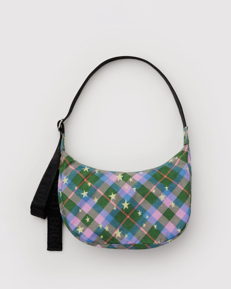 Medium Crescent Bag - Green Star Plaid