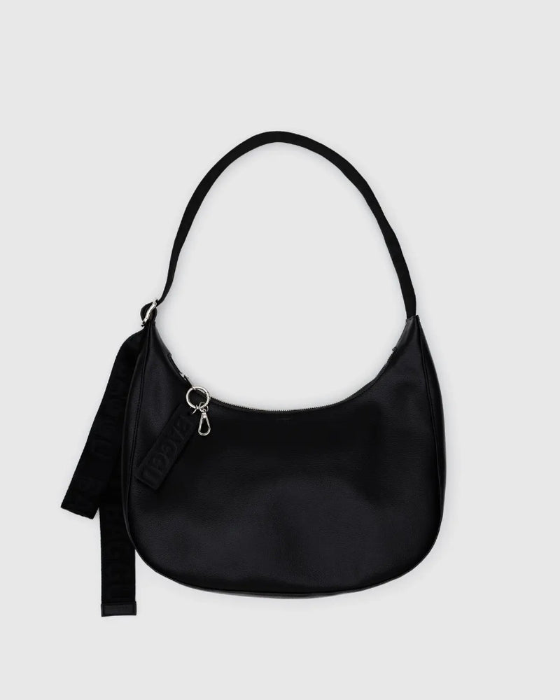 Medium Recycled Leather Crescent Bag - Black