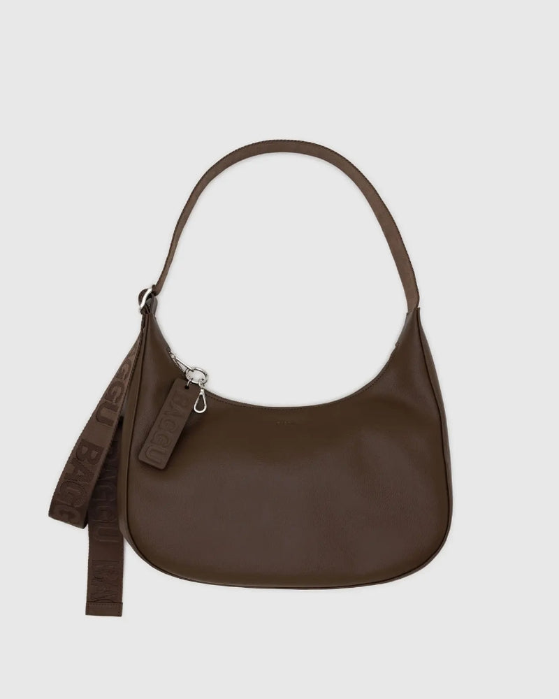 Medium Recycled Leather Crescent Bag - Brown