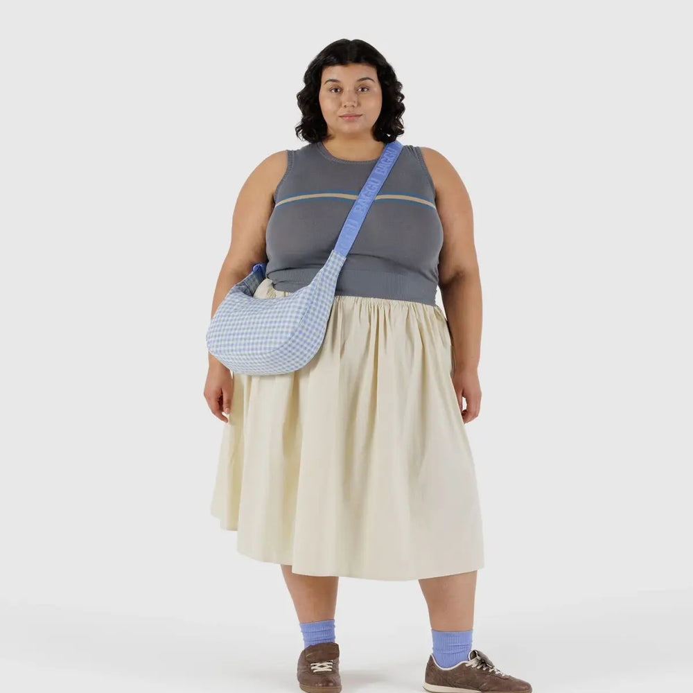 Medium Crescent Bag - Light Blue Gingham