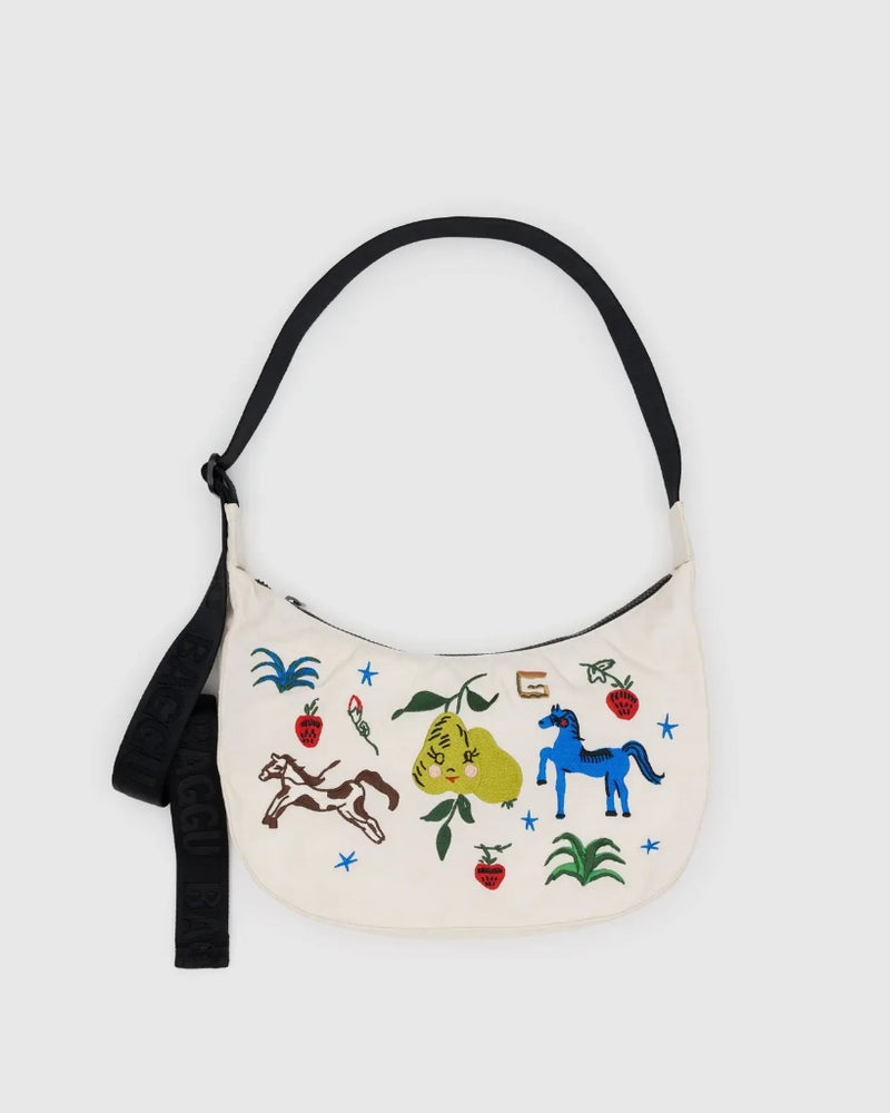 Medium Crescent Bag - Embroidered Painted Prairie [PRE ORDER]