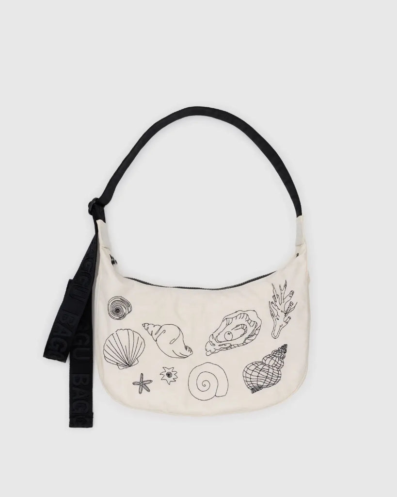 Medium Crescent Bag - Embroidered Shells