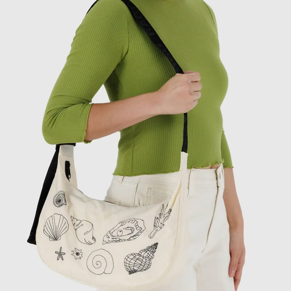 Medium Crescent Bag - Embroidered Shells