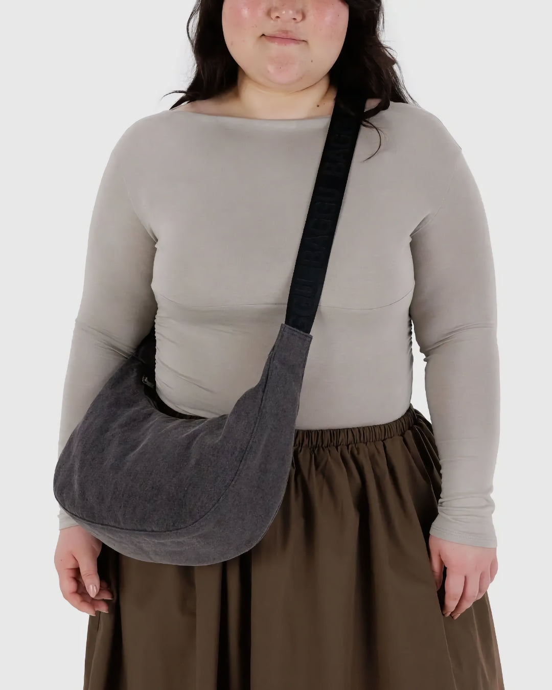 Medium Crescent Bag - Washed Black Denim