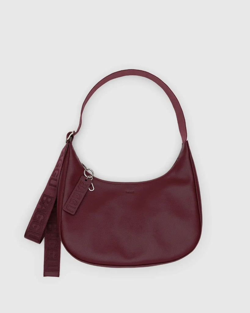 Medium Recycled Leather Crescent Bag - Mahogany