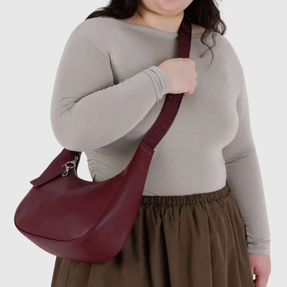 Medium Recycled Leather Crescent Bag - Mahogany