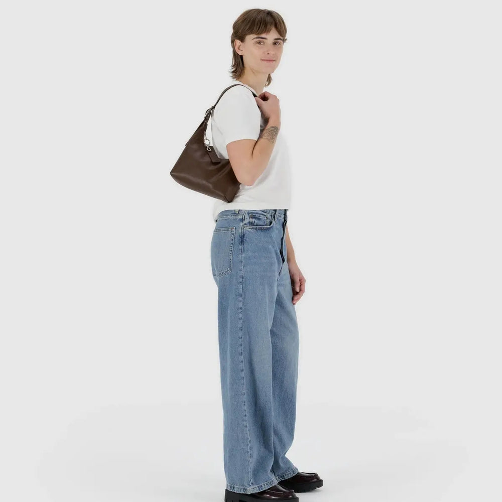 Mini Recycled Leather Shoulder Bag - Brown