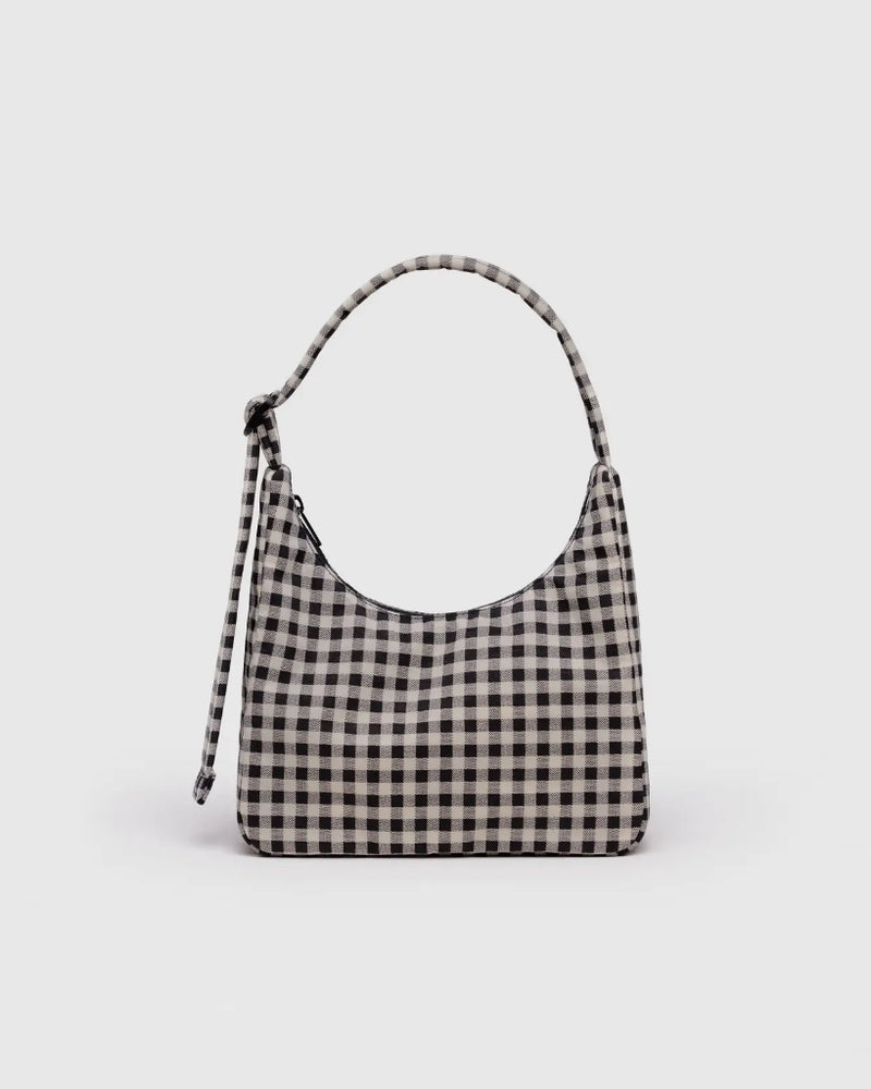 Mini Nylon Shoulder Bag - Black & White Gingham