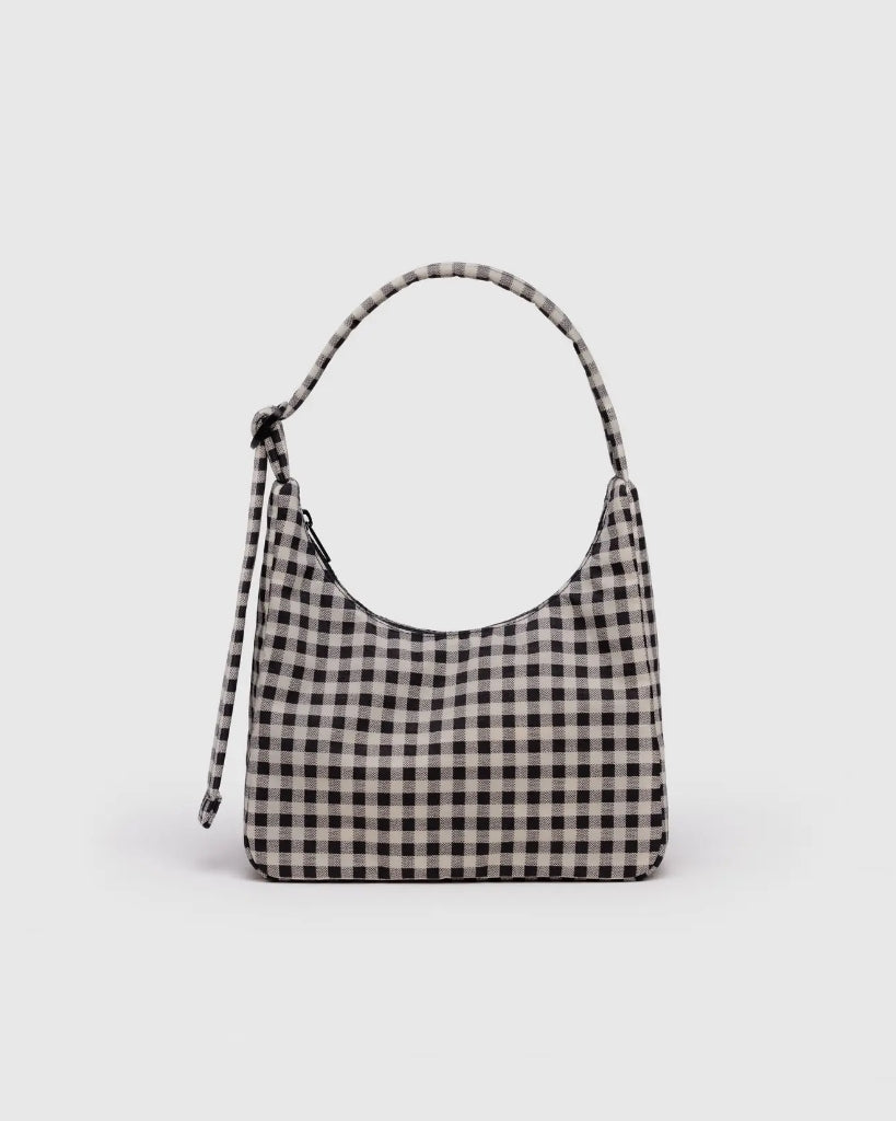 Mini Nylon Shoulder Bag - Black & White Gingham