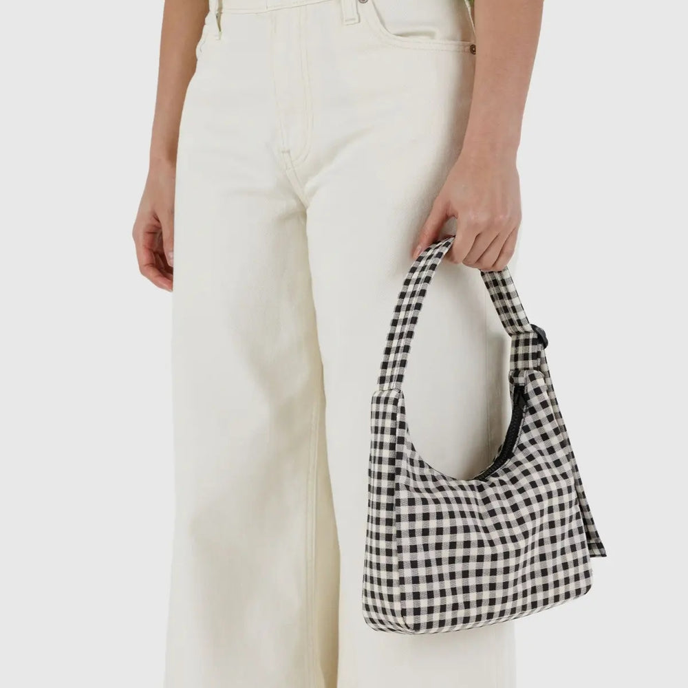 Mini Nylon Shoulder Bag - Black & White Gingham