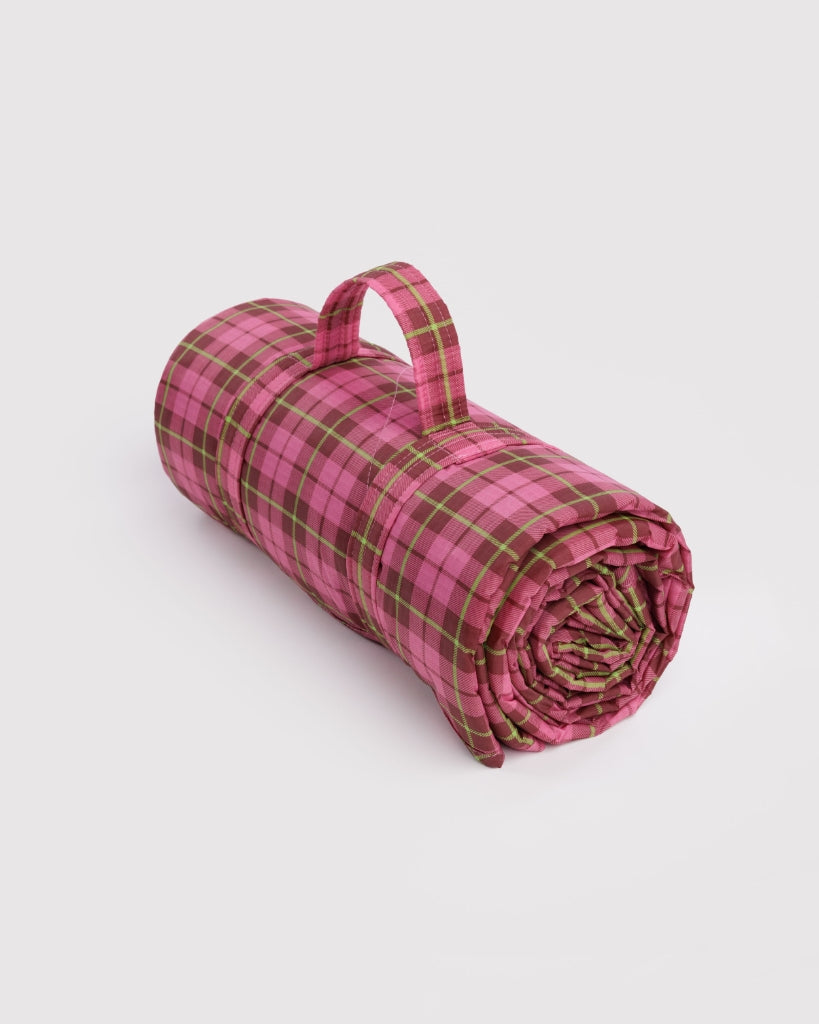 Puffy Picnic Blanket - Azalea Pink Tartan