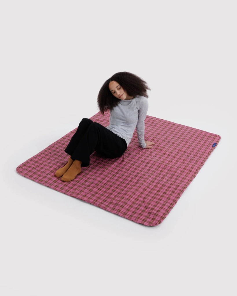 Puffy Picnic Blanket - Azalea Pink Tartan